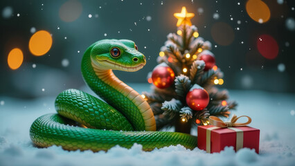 Fototapeta premium New Year's composition with the image of a snake, the year of the snake, a New Year's card