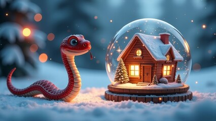 New Year's composition with the image of a snake, the year of the snake, a New Year's card