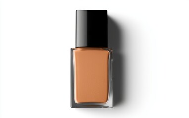 Bottle of liquid foundation with a matte finish, the cap slightly removed, placed on a white background