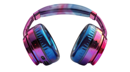 A pair of colorful headphones with a blue and purple design
