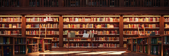 Quiet Quarters: A serene library background displays books neatly organized on shelves, inviting students to find inspiration and knowledge within its walls.