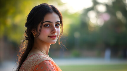 Naklejka premium Close-Up Portrait of Young Indian Woman