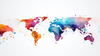 Obraz premium White global communication banner featuring a colorful network design, symbolizing connectivity and interaction across diverse platforms. 