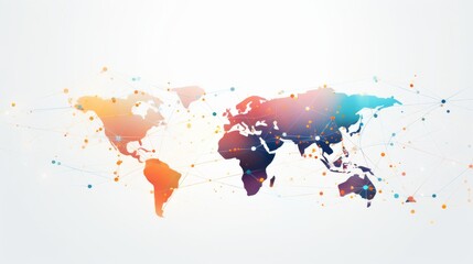 Fototapeta premium White global communication banner featuring a colorful network design, symbolizing connectivity and interaction across diverse platforms. 