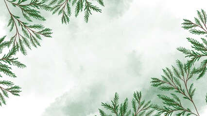 Watercolor fir tree, Christmas and New Year background, hand painted floral design, green leaves, ecology design, animation, botanical illustration