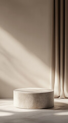 Minimalistic Beige Display Pedestal in Soft Sunlight for Product Photography