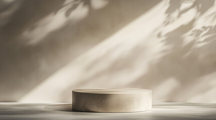 Minimalistic Beige Display Pedestal in Soft Sunlight for Product Photography