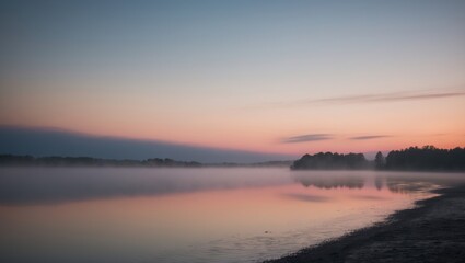Sunrise Over Misty Lake with Reflections.