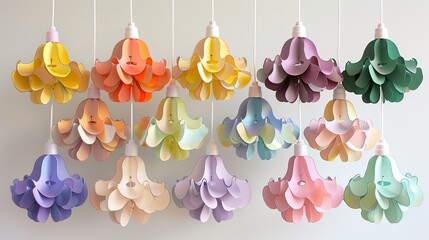 Fototapeta premium A set of colorful light bulbs hanging from strings