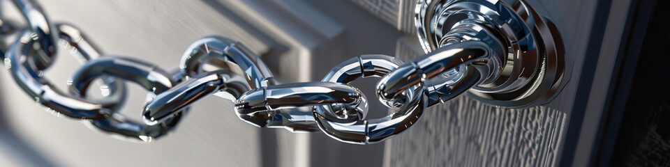 Obraz premium Silver Metal Waves: A Chain Necklace Accidentally Snags on a Doorknob, Causing It to Fall