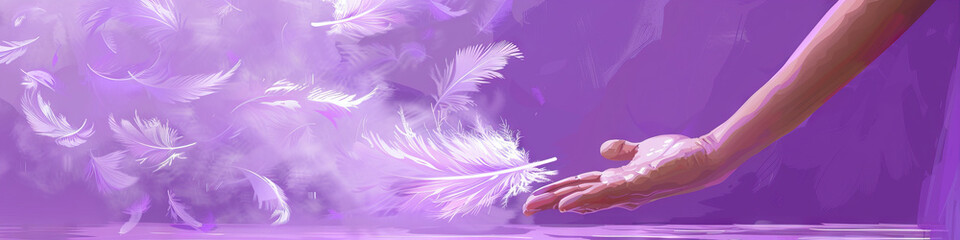 Obraz premium Lavender Purple Abstract: A Feather Boa Tumbling Out of a Dancer's Hand, Landing on the Floor