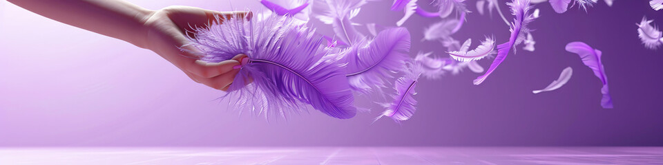 Obraz premium Lavender Purple Abstract: A Feather Boa Tumbling Out of a Dancer's Hand, Landing on the Floor