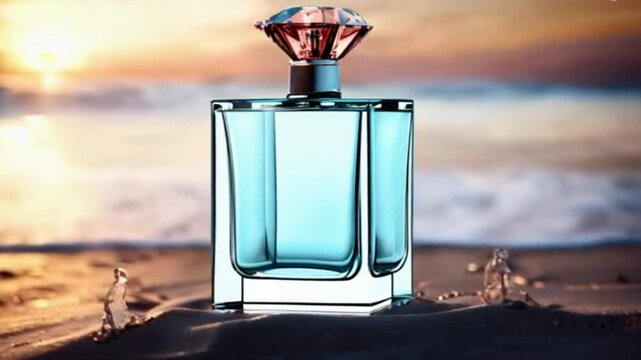 perfume bottle mockup sea waves background