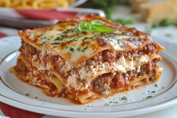 Delicious Lasagne Recipe. Watercolor Hand-drawn Illustration with Italian Flavors