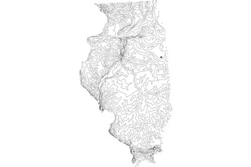 Fototapeta premium Illinois 1-bit contour map topography. Detailed elevation terrain lines in minimalist black and white vector graphic style. Scalable SVG file for cartography, GIS visualization, graphic design