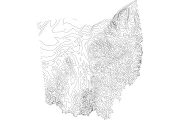 Ohio 1-bit contour map topography. Detailed elevation terrain lines in minimalist black and white vector graphic style. Scalable SVG file for cartography, GIS visualization, graphic design, education,