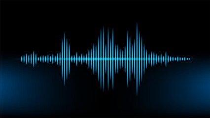 Abstract horizontal background with glowing neon blue music sound track, wave, wifi on black. Vector illustration EPS10 © Iulia