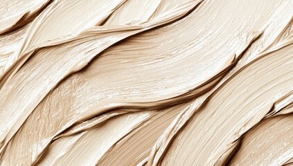 Monochrome abstract texture of mustard yellow oil paint with streaks on the palette shaped like waves from the brush