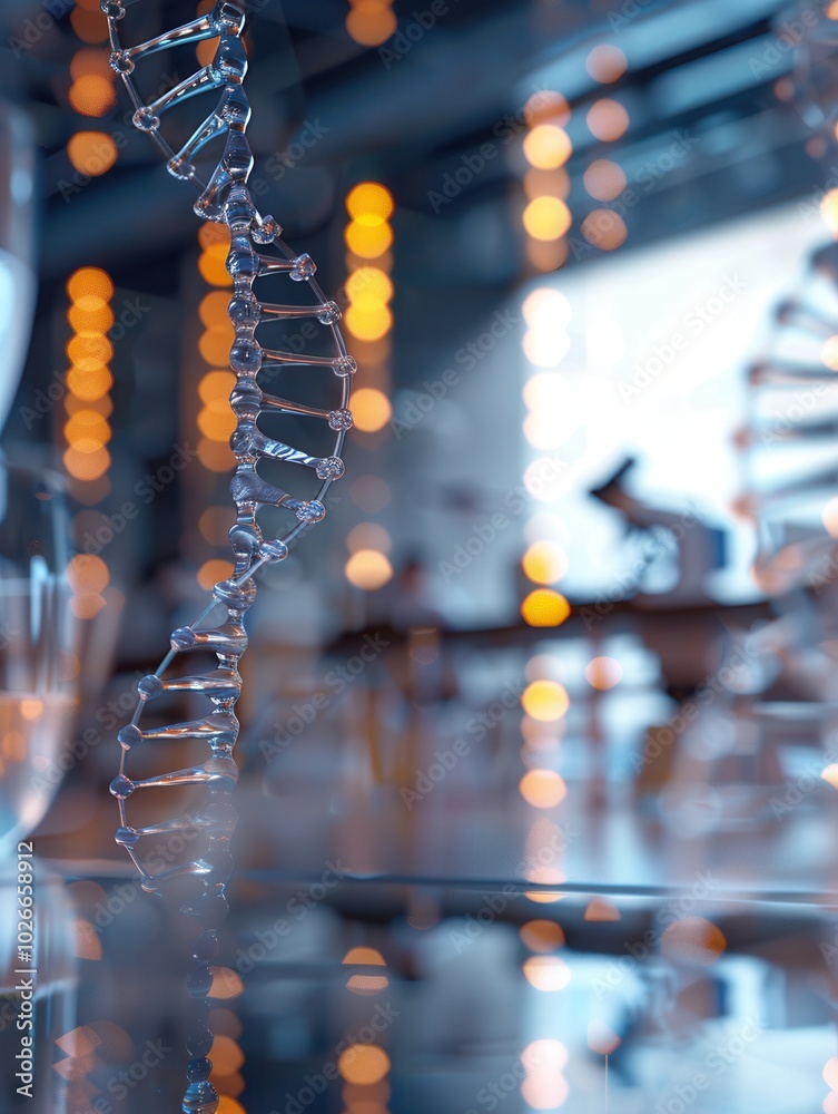 Aufkleber a prominent dna strand stands out against a soft-focus laboratory environment, where scientists anal