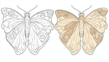 Fototapeta premium This is a coloring book page for preschool children featuring colorful butterflies