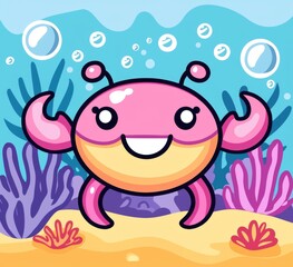 Obraz premium Crab cartoon. Underwater world. Black and white illustration for coloring book.