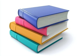 Book stack isolated on white background. Various types of books. Back to school and education learning concept.