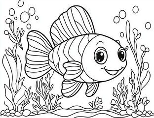 Fototapeta premium Fish coloring page for kids. Prints at 11x8.5 inches