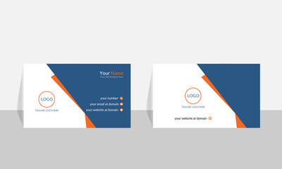 Simple corporate business card design with blue and orange color . Clean design .