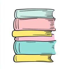 Fototapeta premium Stack of three colorful books. Read more books concept. Hand drawn educational modern illustration. Cartoon style. Print template.