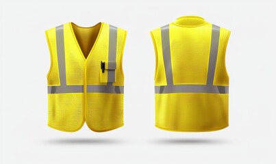 Reflective vest icon sign flat style design modern illustration set. Yellow fluorescent security safety work jacket with reflective stripes. Front and back views.