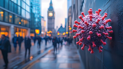 Obraz premium Coronavirus effects on an evening city street