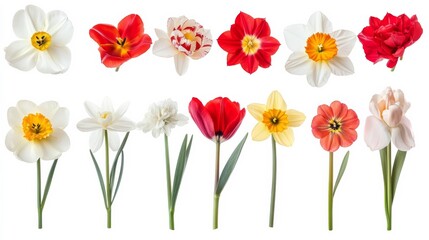 Obraz premium Narcissus, red tulip isolated on white