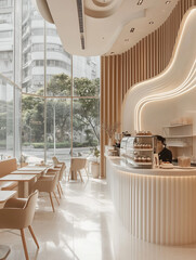 Minimal aesthetic cream cafe with cake shop