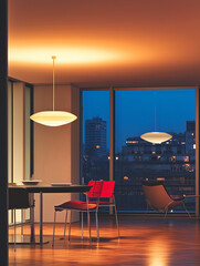 Modern Dining Room at night with ambient lighting