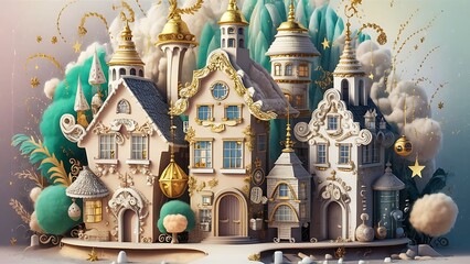 Fototapeta premium Houses seamless ornament. Cute vector background with doodle city