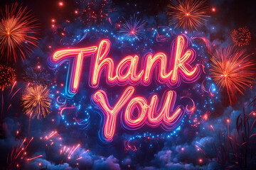 A neon sign that says "Thank You" in a colorful font