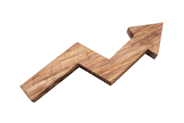 wooden upwards arrow for growing business isolated on white or transparent png 