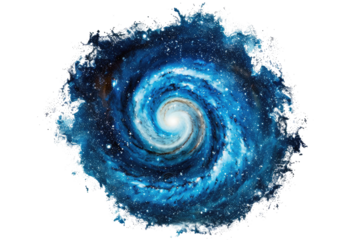 blue spiral galaxy swirl isolated on white or transparent png