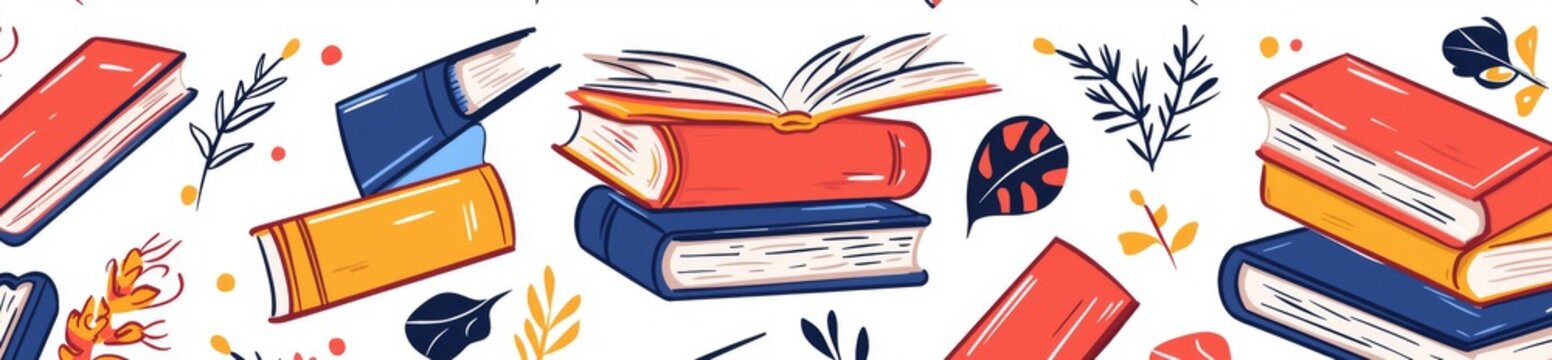 Various colored book spines on a transparent background. Modern flat illustration.