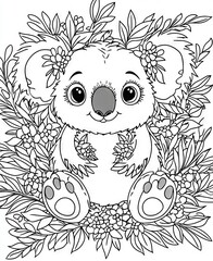Fototapeta premium Animals, bear, black and white mandala for coloring.