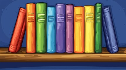 Naklejka premium A series of colorful books sit atop a wooden shelf. Generative stock.