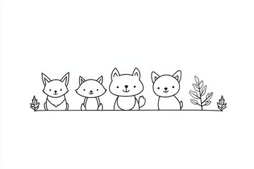 Black and white woodland animals set for kids and babies. Great for coloring pages. Illustration in modern style.