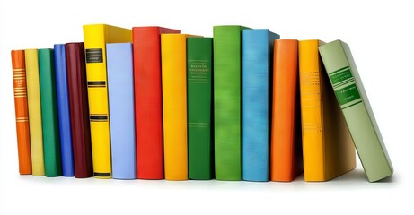 White background with rainbow-colored books
