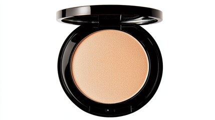 Compact highlighter with a shimmering golden hue, opened to reveal the glow, standing against a white background
