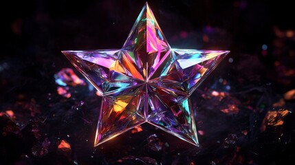 Chrome liquid metal Christmas star. 3D render modern design. Isolated holographic futuristic floral icon. Y2K, brutalism retro futurism Xmas banner concept.