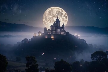 Beautiful art, a magical castle in the fog. The cover for the book.