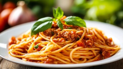 Meat, tomato, veggie pasta