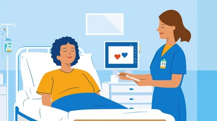 Nurse caring for patient in hospital, demonstrating compassion and healthcare support.