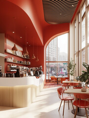 Bold red themed cafe