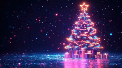 neon red Christmas tree colorful Christmas tree